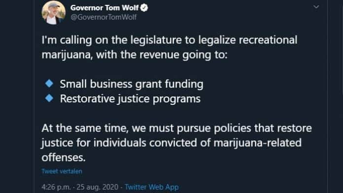 Pennsylvania gouverneur Tom Wolf cannabis legalisatie